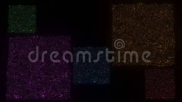 黑色背景上闪耀的方块由发光点组成的方形区域闪亮的微型珠子刺绣视频的预览图