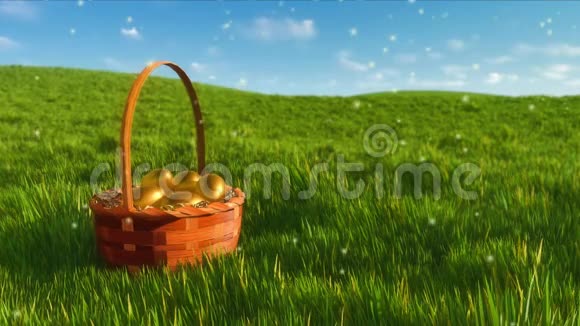 彩蛋放在草地上的复活节篮子视频的预览图