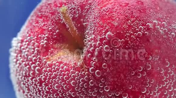 红色多汁健康水果苹果专注于茎和红色成熟皮肤与水滴选择性聚焦成熟多汁水果视频的预览图