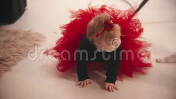 圣诞节概念一个小女孩爬在地上的工作室视频的预览图