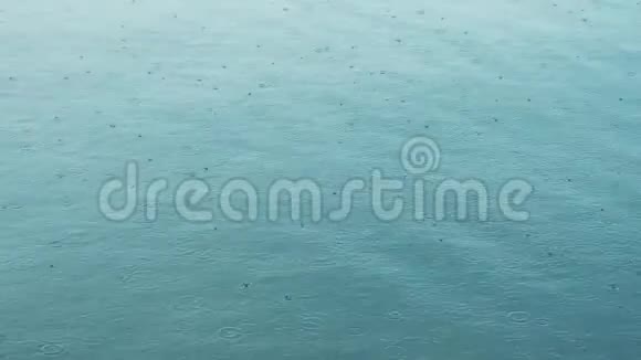 水面有许多雨滴大海上的雨小圈波和溅视频的预览图