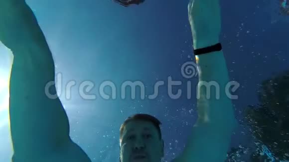 小女孩和爸爸一起在水下游泳视频的预览图
