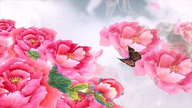 国画牡丹蝴蝶中国风水墨背景视频的预览图