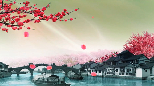水墨江南水乡梅花扇子花瓣视频素材视频的预览图