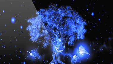 梦幻光影树蝴蝶飞舞荧光浪漫舞台特效背景视频的预览图