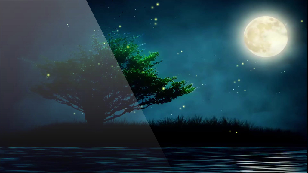 山楂树萤火虫月亮小河浪漫春季舞台背景视频的预览图