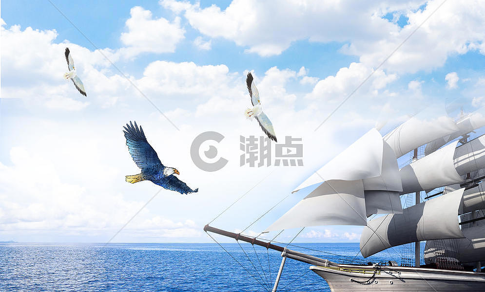 蓝色杨帆起航企业文化展板海报背景图片素材免费下载