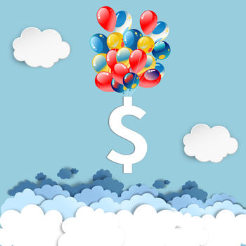 气球上吊着金融货币金币符号图片素材免费下载