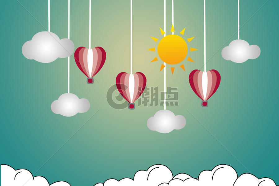 手绘太阳与热气球图片素材免费下载