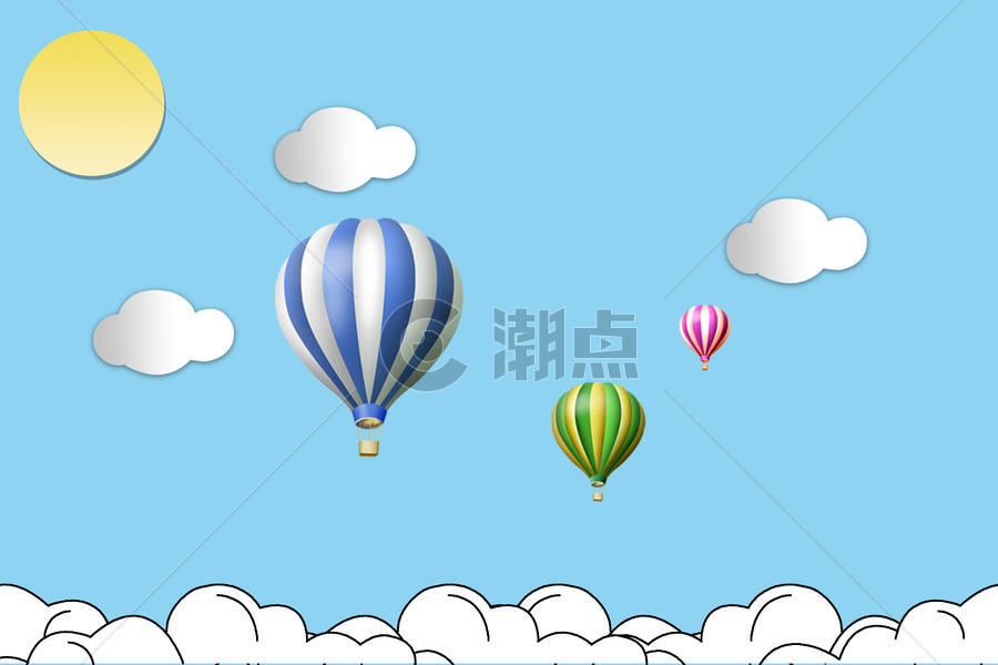 手绘蓝天与热气球图片素材免费下载
