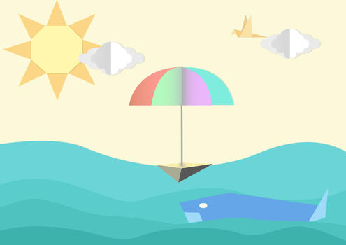儿童海洋鲸鱼彩虹伞插画图片素材免费下载