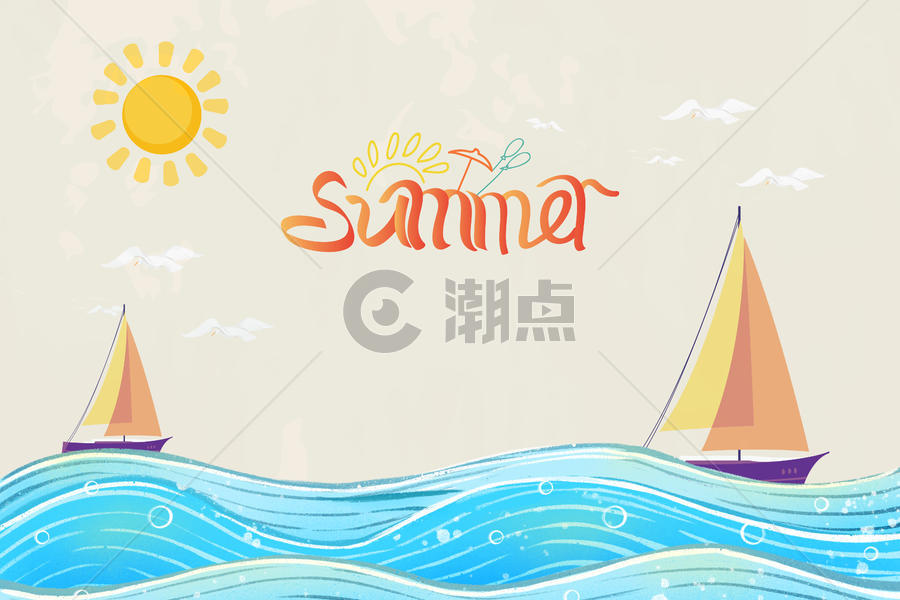 夏天海边美式风格海报图图片素材免费下载
