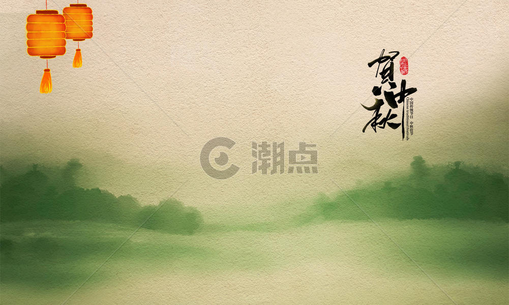 中秋节水彩画荷花灯中国风壁纸图片素材免费下载