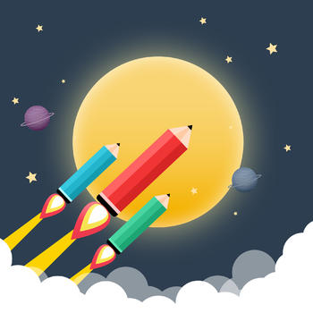 创意铅笔变身火箭飞上太空图片素材免费下载