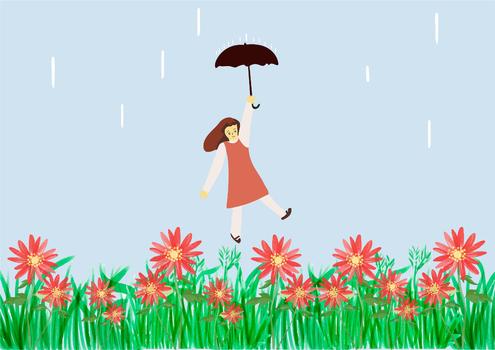 花丛中打伞的女孩图片素材免费下载