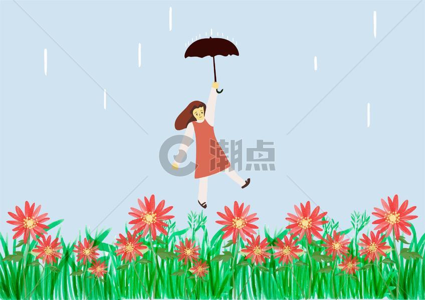 花丛中打伞的女孩图片素材免费下载