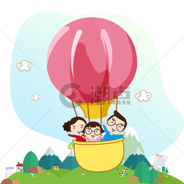 一家三口乘坐热气球图片素材免费下载