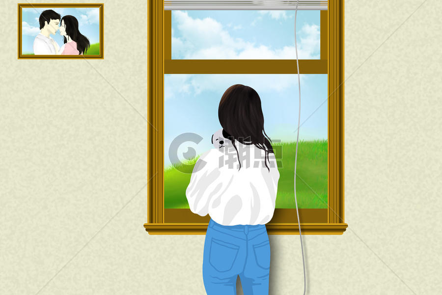 站在窗边看风景的女人图片素材免费下载