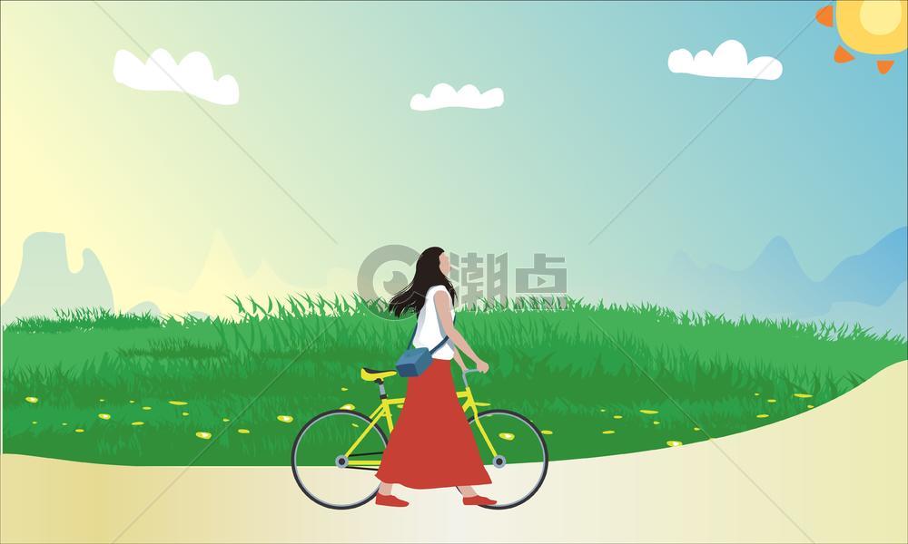 骑单车的女孩图片素材免费下载
