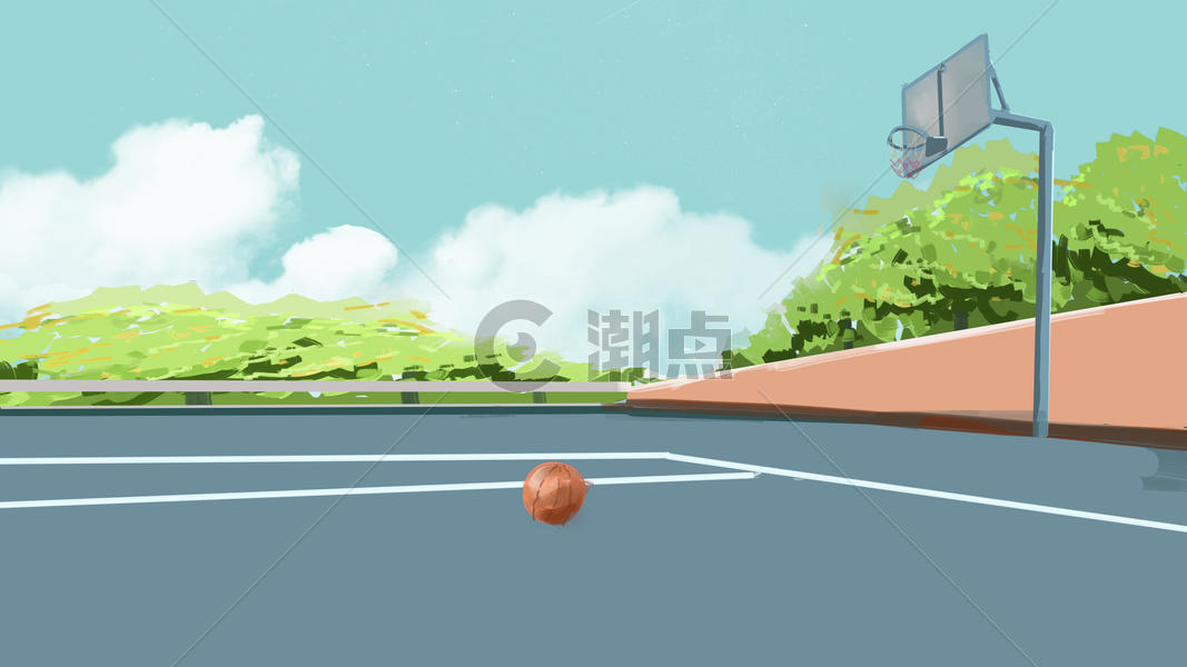 手绘放学后的校园篮球场图片素材免费下载