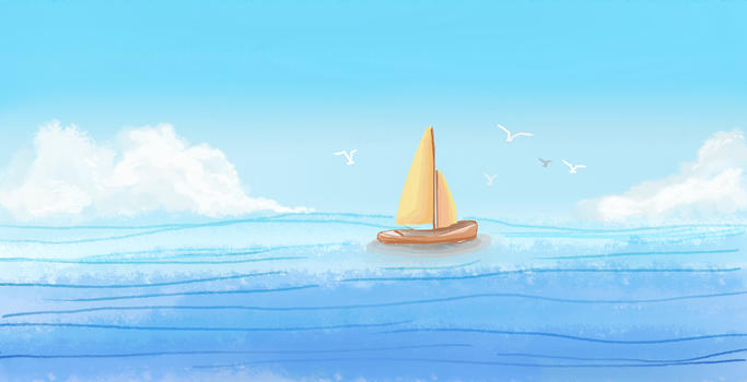 手绘水彩海面帆船背景图片素材免费下载