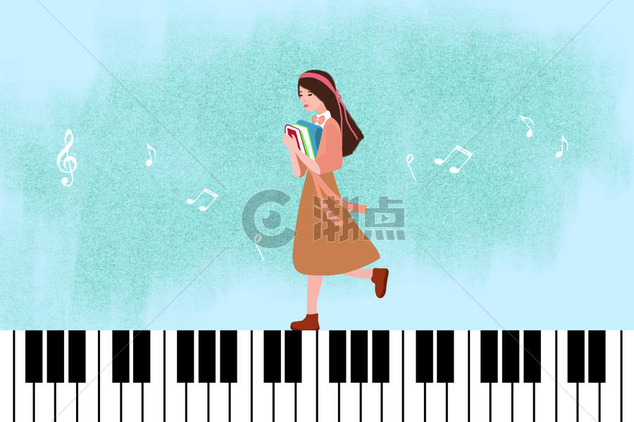 钢琴键上行走的女学生图片素材免费下载