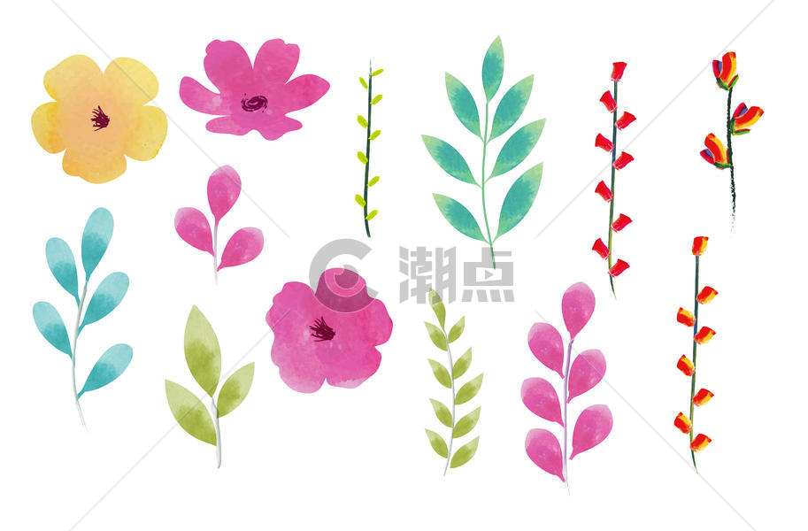 手绘水彩叶子花朵装饰图片素材免费下载