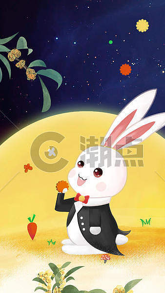 中秋节手绘兔子吃月饼赏桂花图片素材免费下载