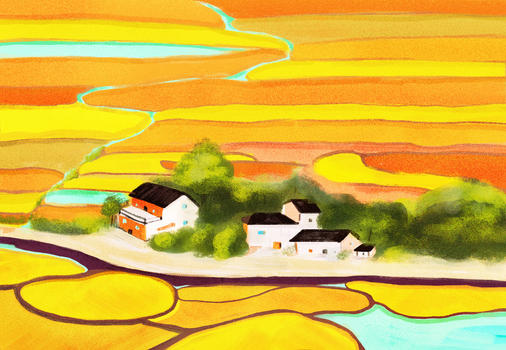 秋天里金黄色美丽的乡村图片素材免费下载