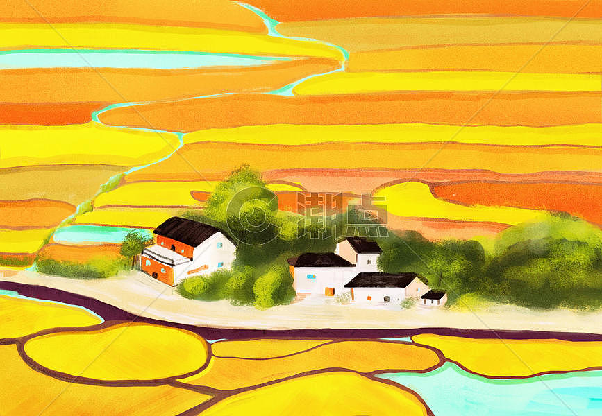 秋天里金黄色美丽的乡村图片素材免费下载