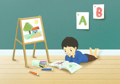 儿童房里看书画画的小孩图片素材免费下载