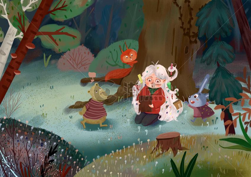 童话森林里看书的女孩图片素材免费下载