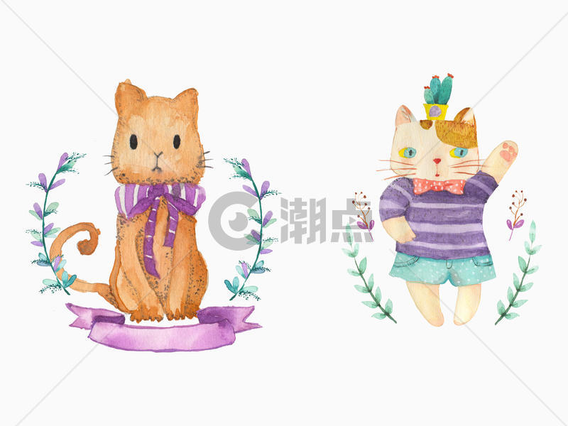 手绘水彩猫咪图片素材免费下载