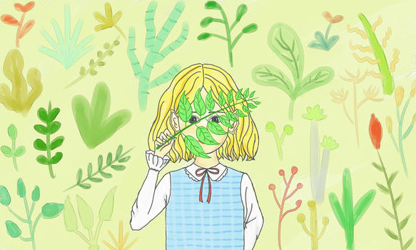 植物和小女孩图片素材免费下载