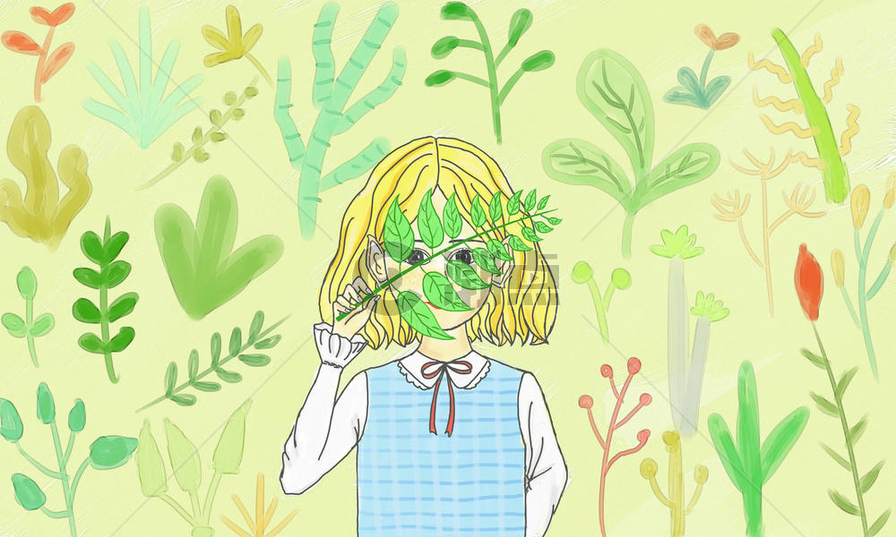 植物和小女孩图片素材免费下载