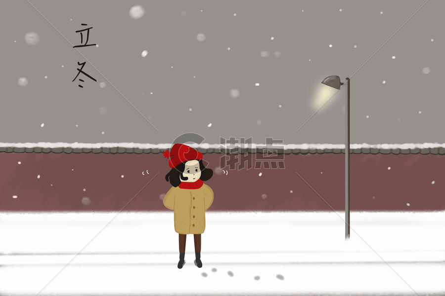 立冬雪天的小女孩图片素材免费下载