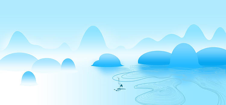 蓝色鹤山水插画封面图