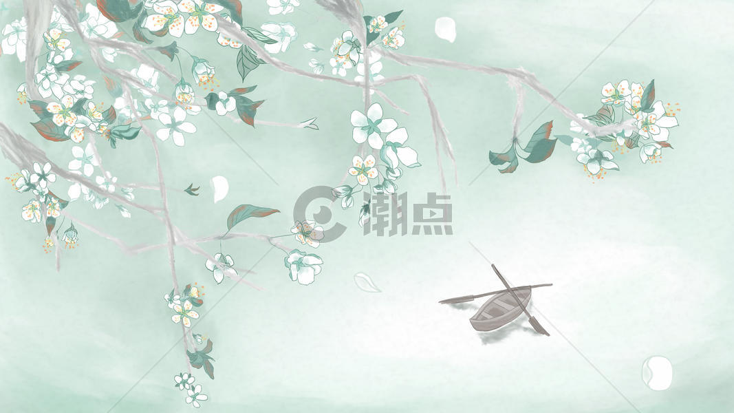 手绘中国风水墨梨花图片素材免费下载