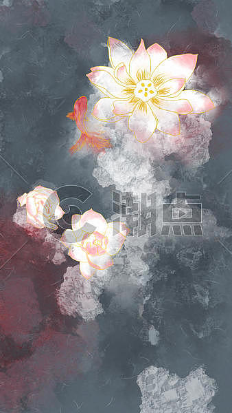 中国风手绘金鱼荷花图片素材免费下载