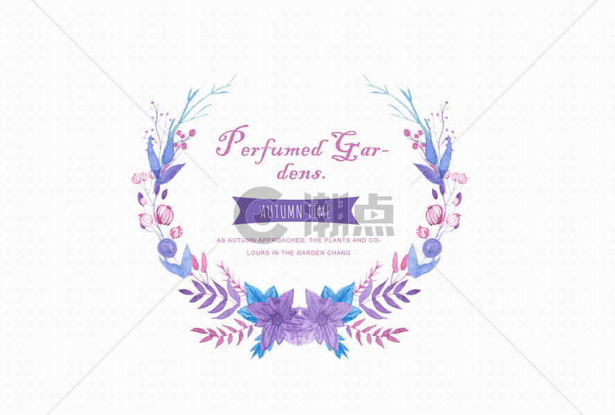 紫色调手绘水彩花环图片素材免费下载