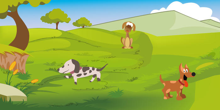 三只小狗在草地欢乐玩耍图片素材免费下载