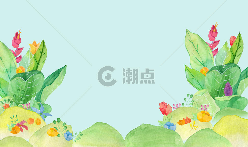 绿色水彩花卉叶子背景图片素材免费下载