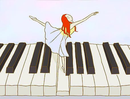 在钢琴键上跳舞手绘图片素材免费下载