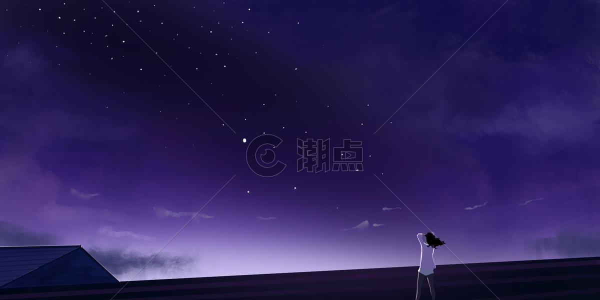屋顶上星空插画插画原画4000*2000图片素材免费下载-编号6571-潮点视频