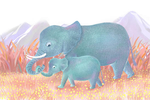 大象亲子插画图片素材免费下载
