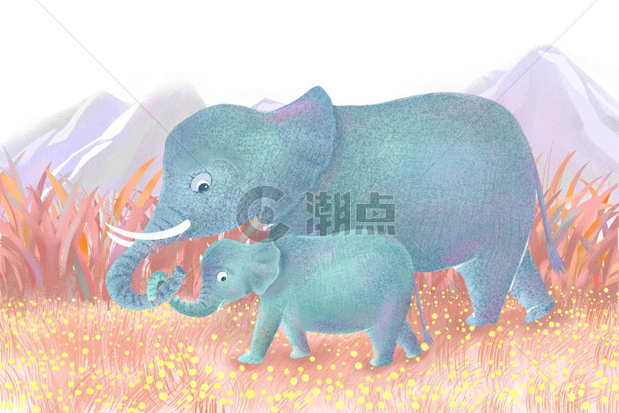 大象亲子插画图片素材免费下载