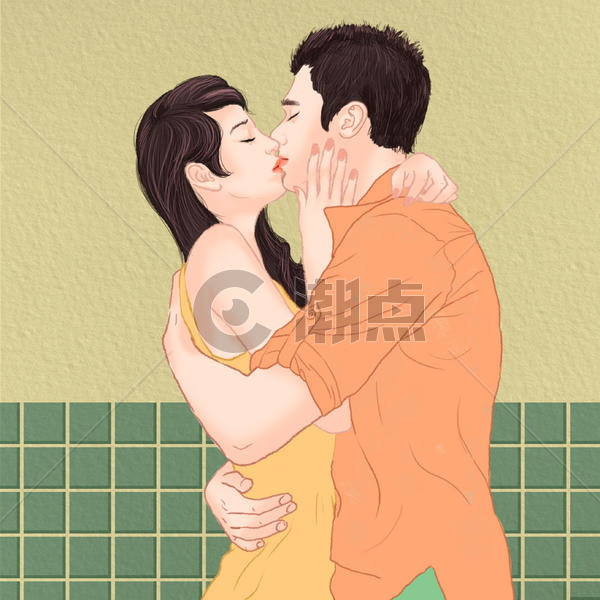 情侣接吻插画图片素材免费下载
