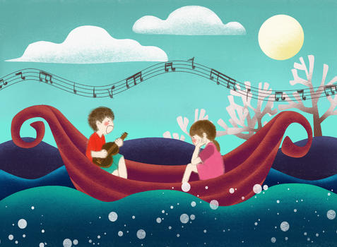 在船上给女孩唱歌的男孩图片素材免费下载