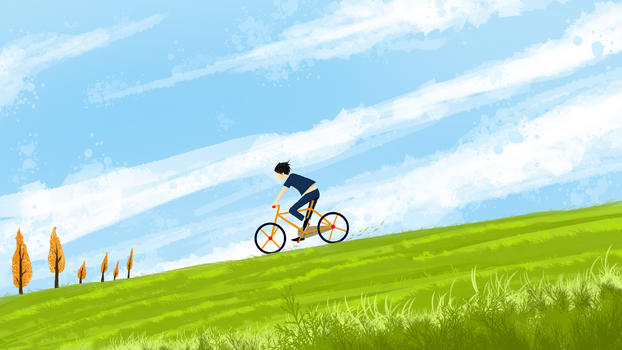 蓝天下驰骋的少年插画图片素材免费下载