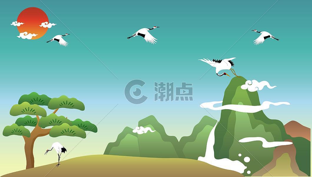 矢量中国风山水画图片素材免费下载
